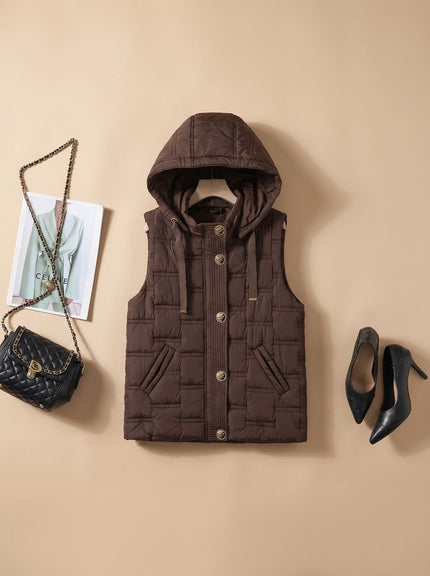 Women's Button-Front Hooded Quilted Puffer Vest