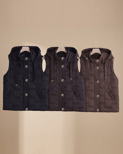 Women's Button-Front Hooded Quilted Puffer Vest