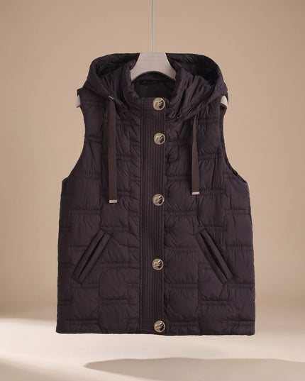 Women's Button-Front Hooded Quilted Puffer Vest