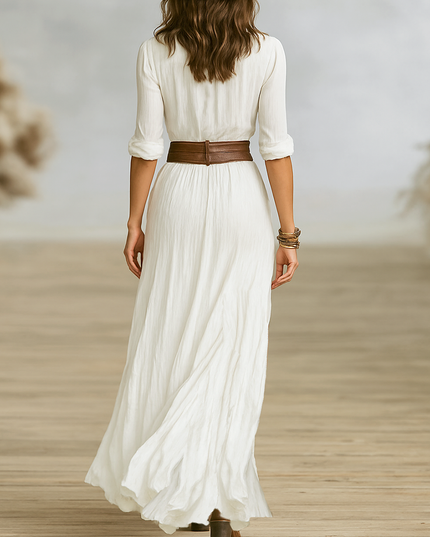 Women's Button Front Long Sleeve Maxi Shirt Dress