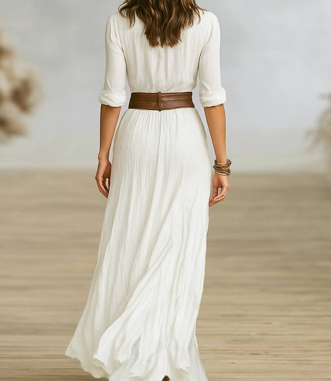 Women's Button Front Long Sleeve Maxi Shirt Dress