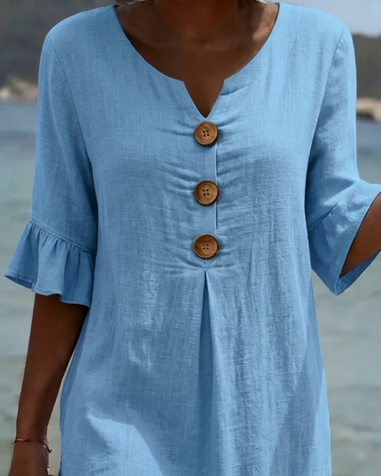 Women's Button Placket Bell Sleeve Casual Midi Dress