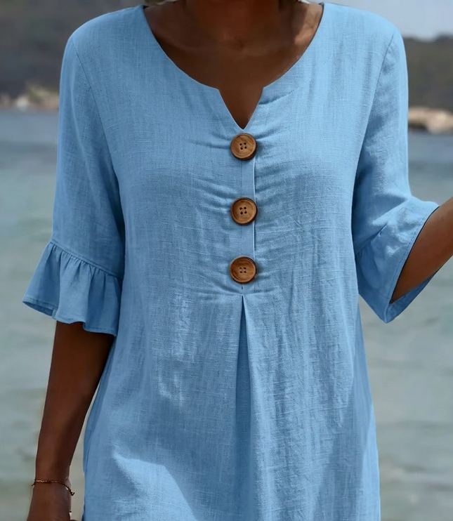 Women's Button Placket Bell Sleeve Casual Midi Dress