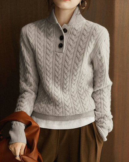 Women's Button-Up Sweater in a Cable Knit with a Stand Collar