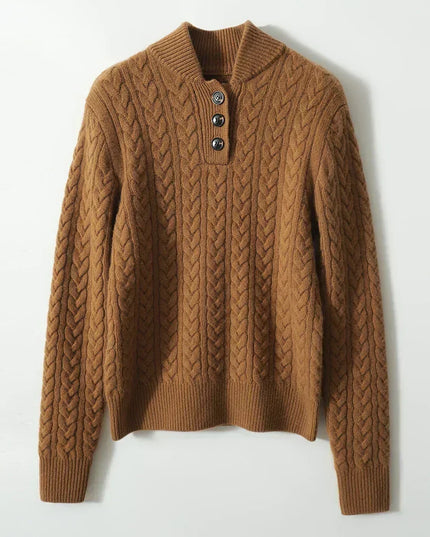 Women's Button-Up Sweater in a Cable Knit with a Stand Collar