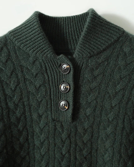 Women's Button-Up Sweater in a Cable Knit with a Stand Collar