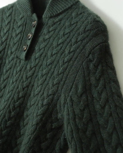 Women's Button-Up Sweater in a Cable Knit with a Stand Collar