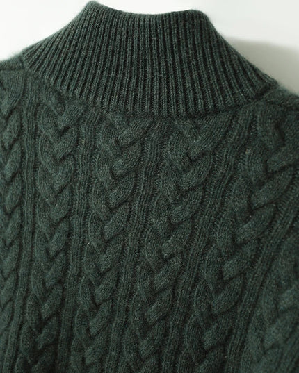 Women's Button-Up Sweater in a Cable Knit with a Stand Collar