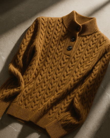 Women's Button-Up Sweater in a Cable Knit with a Stand Collar