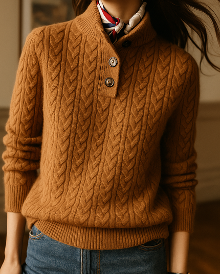 Women's Button-Up Sweater in a Cable Knit with a Stand Collar