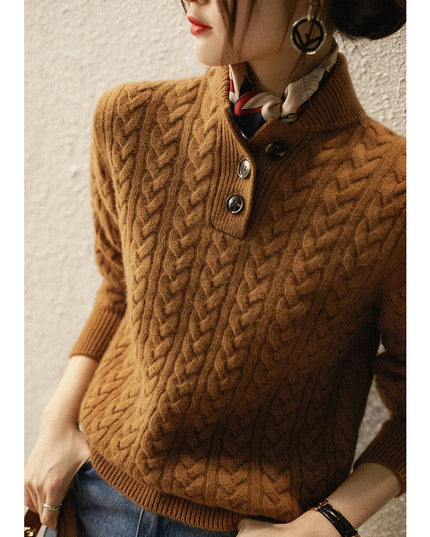 Women's Button-Up Sweater in a Cable Knit with a Stand Collar