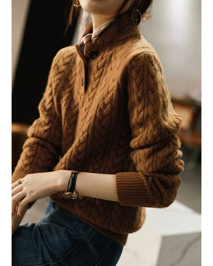 Women's Button-Up Sweater in a Cable Knit with a Stand Collar