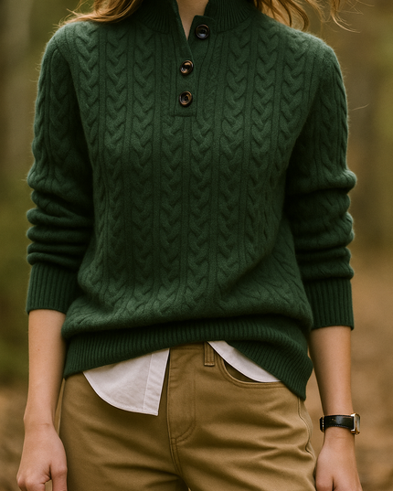 Women's Button-Up Sweater in a Cable Knit with a Stand Collar