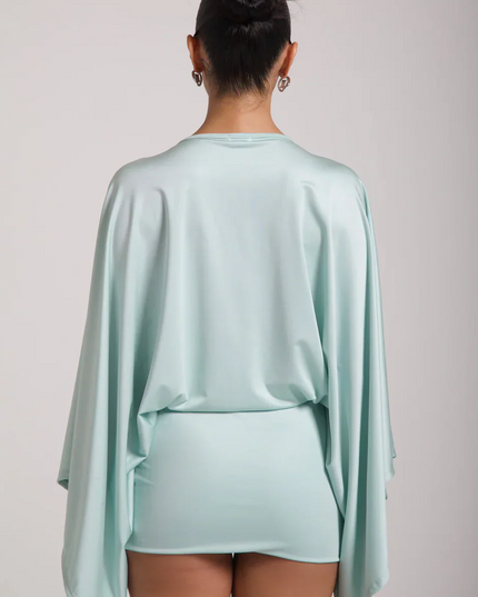 Women's Cape Sleeve Flowy Cocktail Party Mini Dress