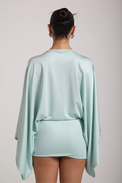 Women's Cape Sleeve Flowy Cocktail Party Mini Dress