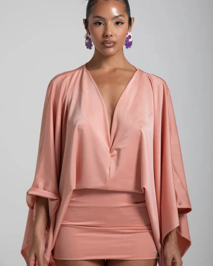 Women's Cape Sleeve Flowy Cocktail Party Mini Dress