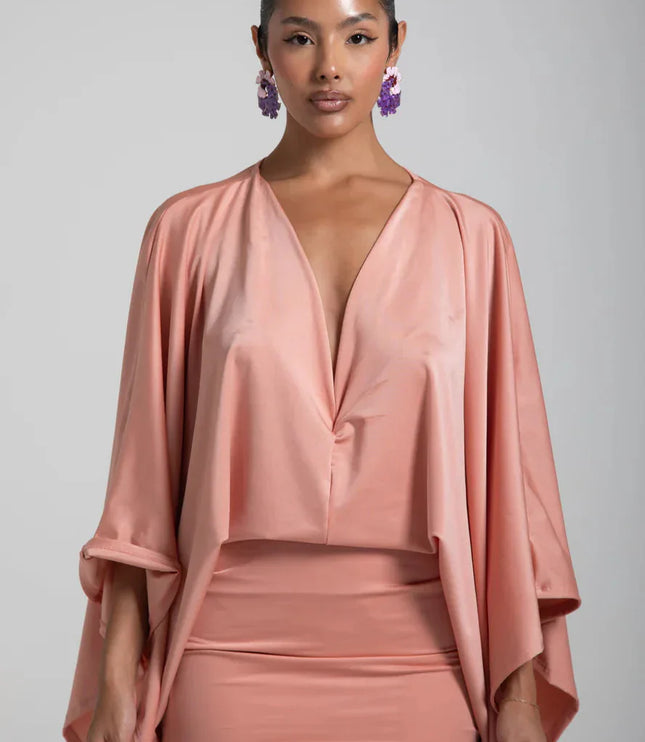 Women's Cape Sleeve Flowy Cocktail Party Mini Dress