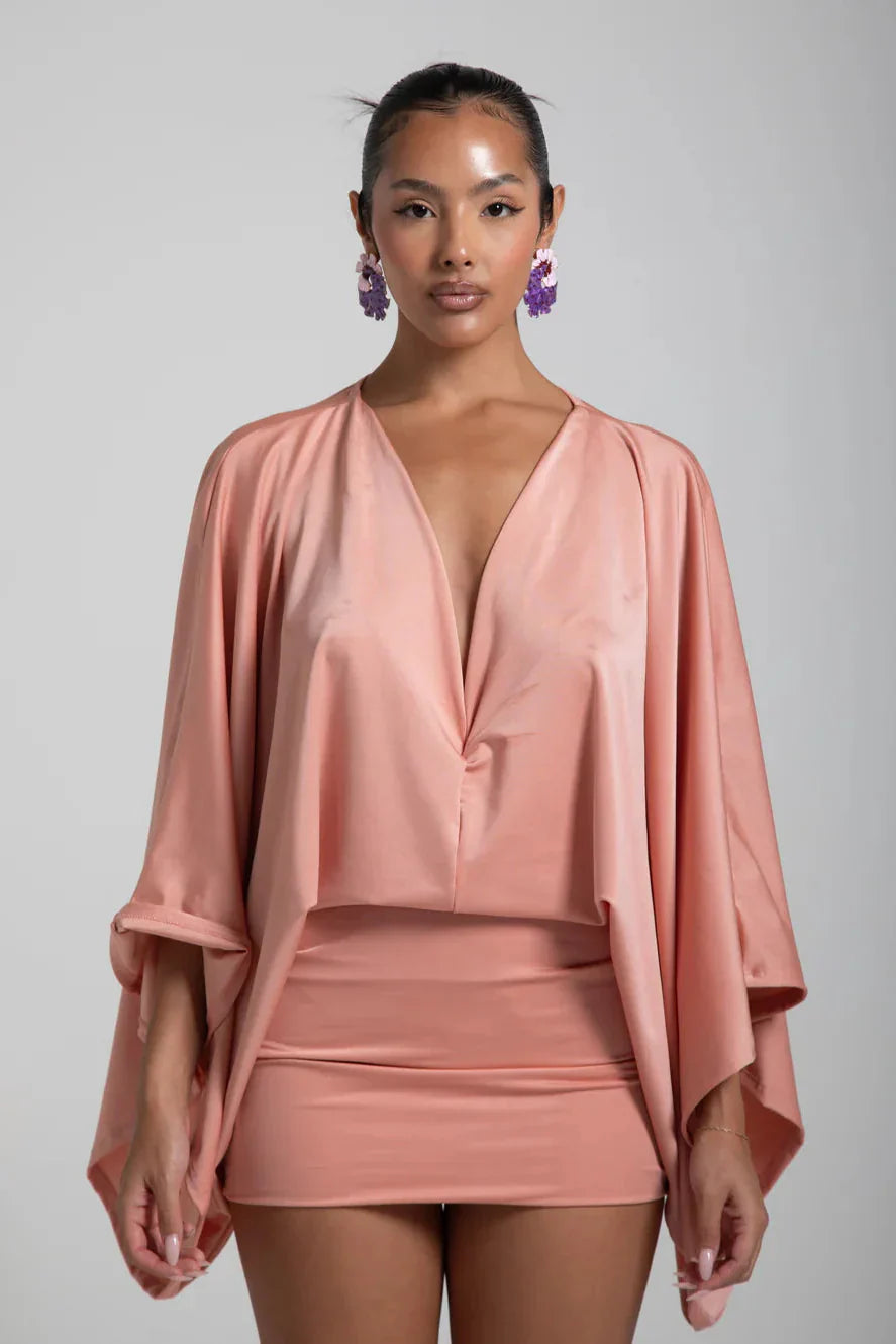 Women's Cape Sleeve Flowy Cocktail Party Mini Dress