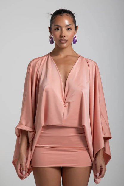 Women's Cape Sleeve Flowy Cocktail Party Mini Dress