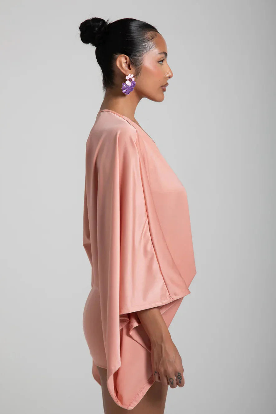 Women's Cape Sleeve Flowy Cocktail Party Mini Dress