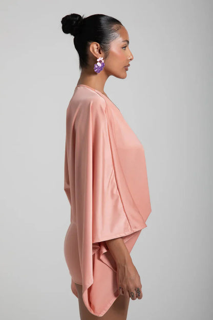 Women's Cape Sleeve Flowy Cocktail Party Mini Dress