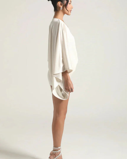 Women's Cape Sleeve Flowy Cocktail Party Mini Dress
