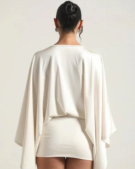 Women's Cape Sleeve Flowy Cocktail Party Mini Dress