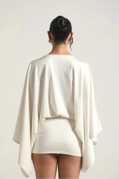 Women's Cape Sleeve Flowy Cocktail Party Mini Dress