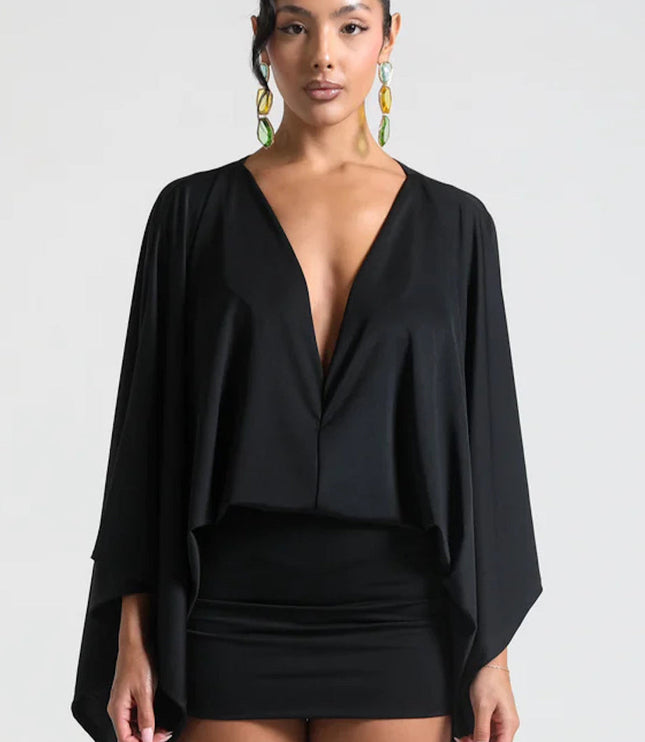 Women's Cape Sleeve Flowy Cocktail Party Mini Dress