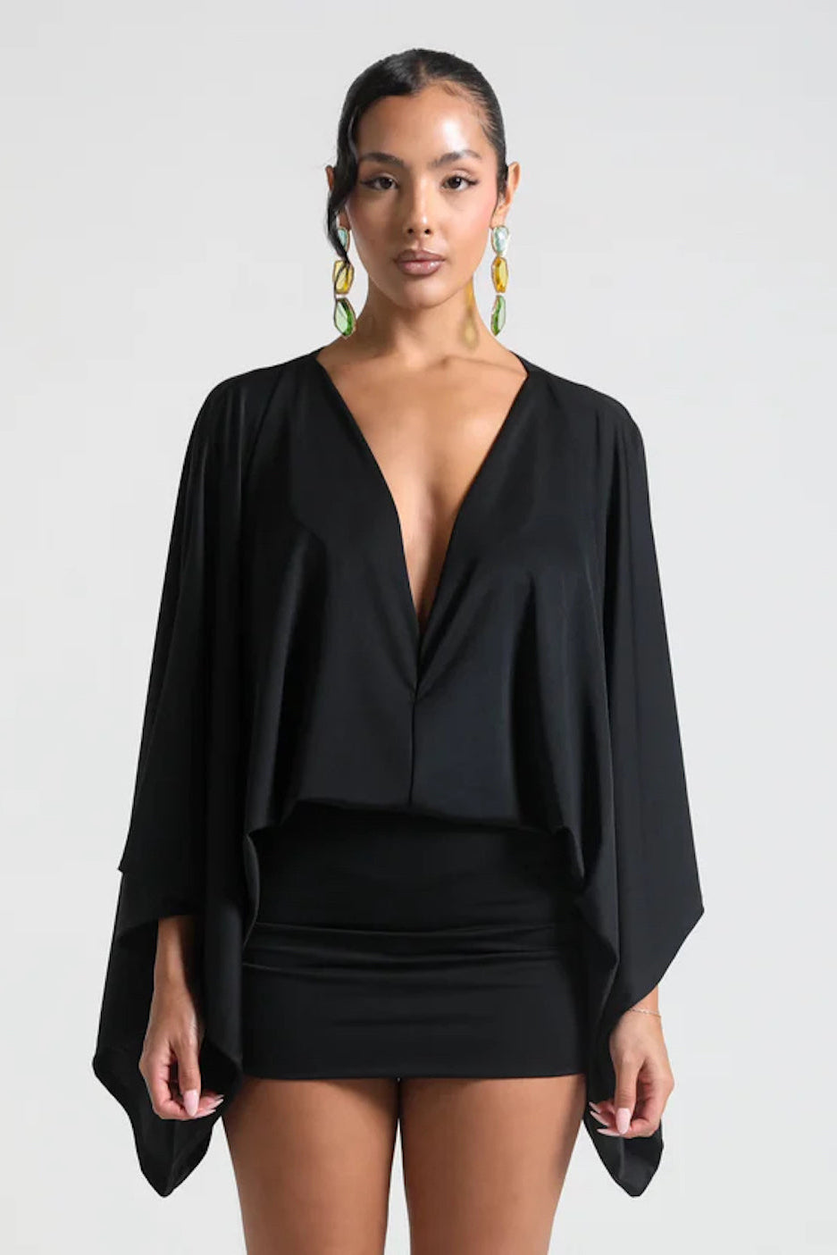 Women's Cape Sleeve Flowy Cocktail Party Mini Dress