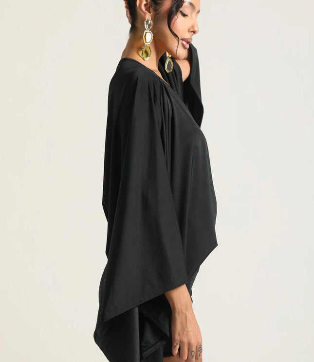Women's Cape Sleeve Flowy Cocktail Party Mini Dress