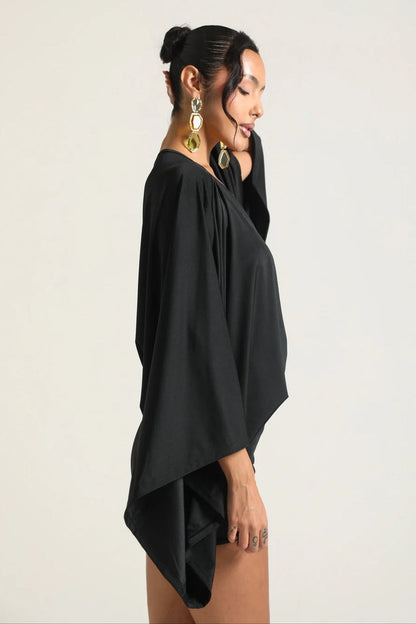 Women's Cape Sleeve Flowy Cocktail Party Mini Dress