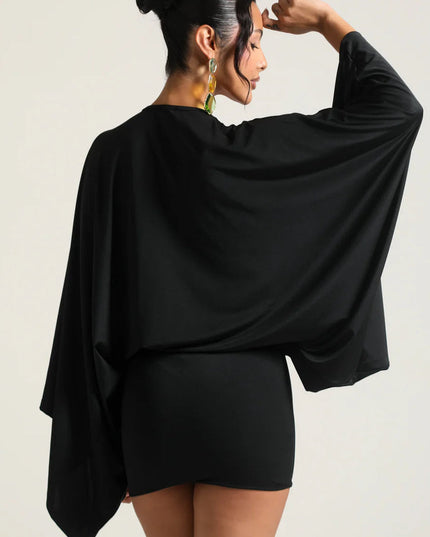 Women's Cape Sleeve Flowy Cocktail Party Mini Dress