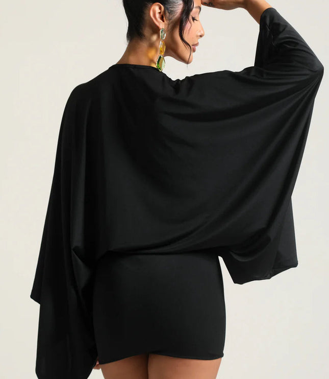 Women's Cape Sleeve Flowy Cocktail Party Mini Dress
