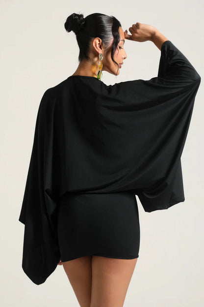 Women's Cape Sleeve Flowy Cocktail Party Mini Dress