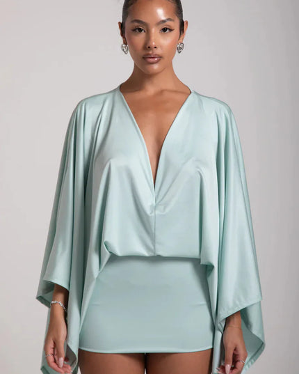 Women's Cape Sleeve Flowy Cocktail Party Mini Dress