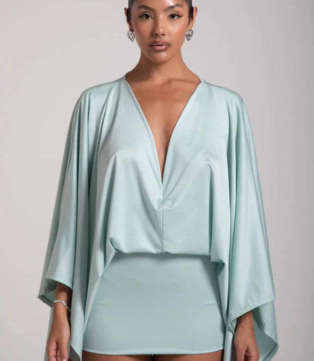 Women's Cape Sleeve Flowy Cocktail Party Mini Dress