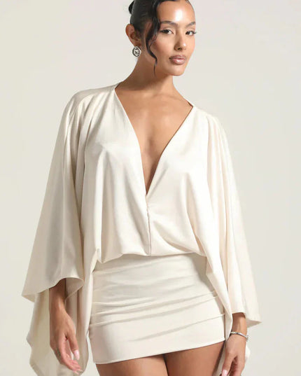 Women's Cape Sleeve Flowy Cocktail Party Mini Dress