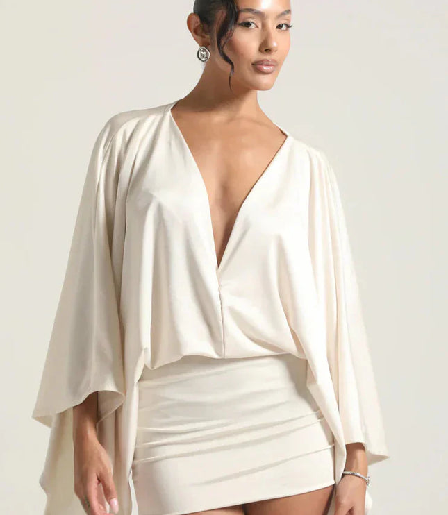 Women's Cape Sleeve Flowy Cocktail Party Mini Dress