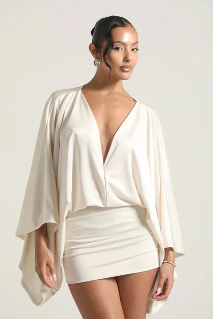 Women's Cape Sleeve Flowy Cocktail Party Mini Dress