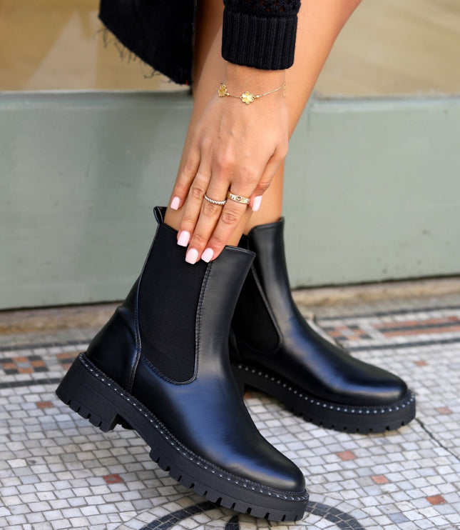 Women's Chelsea Boots in Faux Leather with a Studded Edge