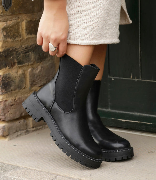 Women's Chelsea Boots in Faux Leather with a Studded Edge