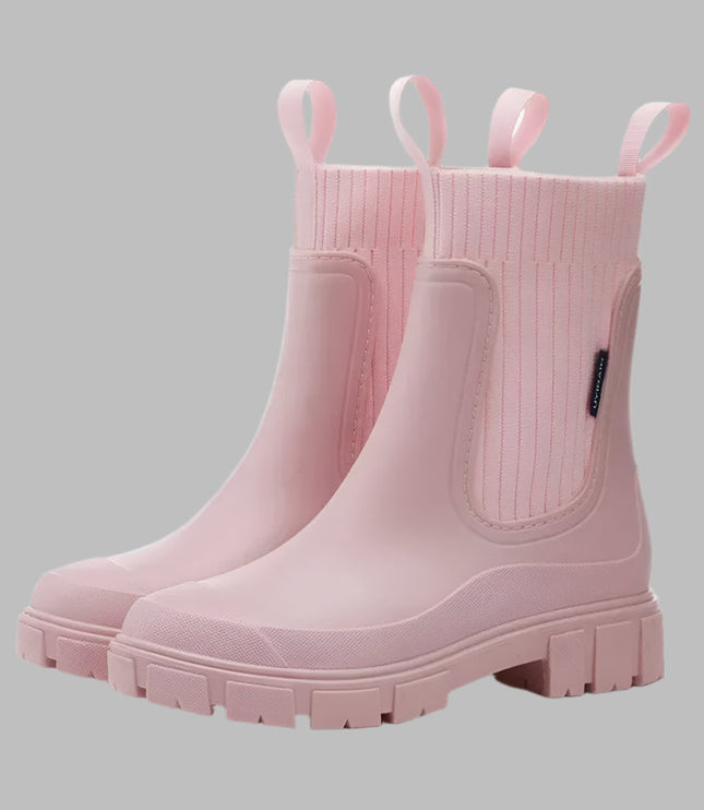 Women's Chelsea Rain Boots in Ribbed Knit with a Lug Sole