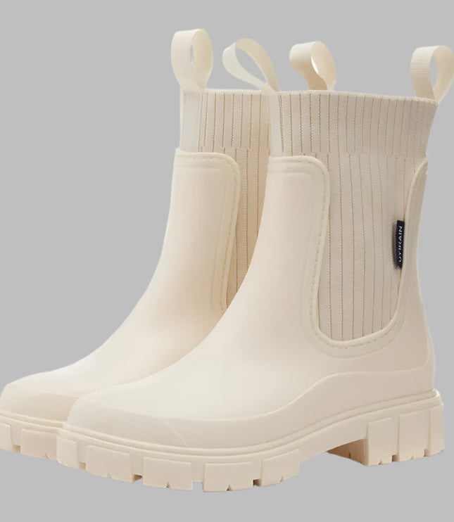 Women's Chelsea Rain Boots in Ribbed Knit with a Lug Sole