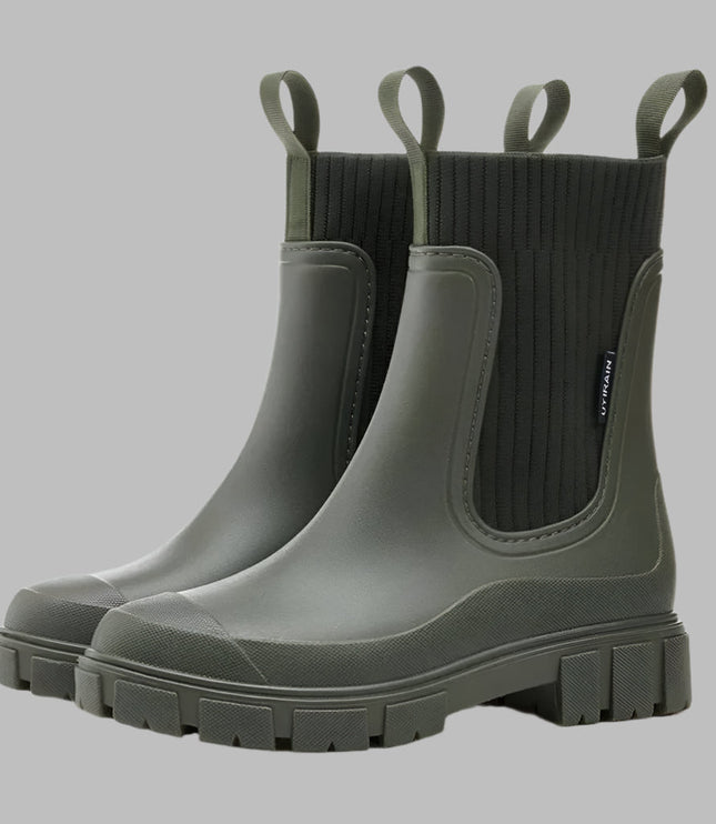 Women's Chelsea Rain Boots in Ribbed Knit with a Lug Sole