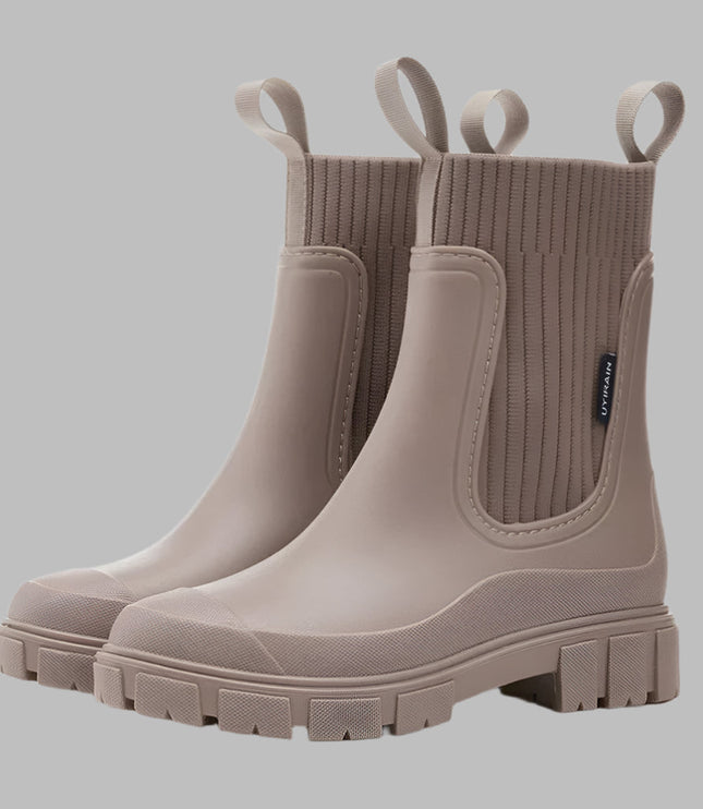 Women's Chelsea Rain Boots in Ribbed Knit with a Lug Sole