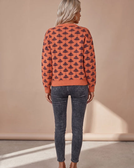 Women's Christmas Tree Crew Neck Loose Knit Sweater