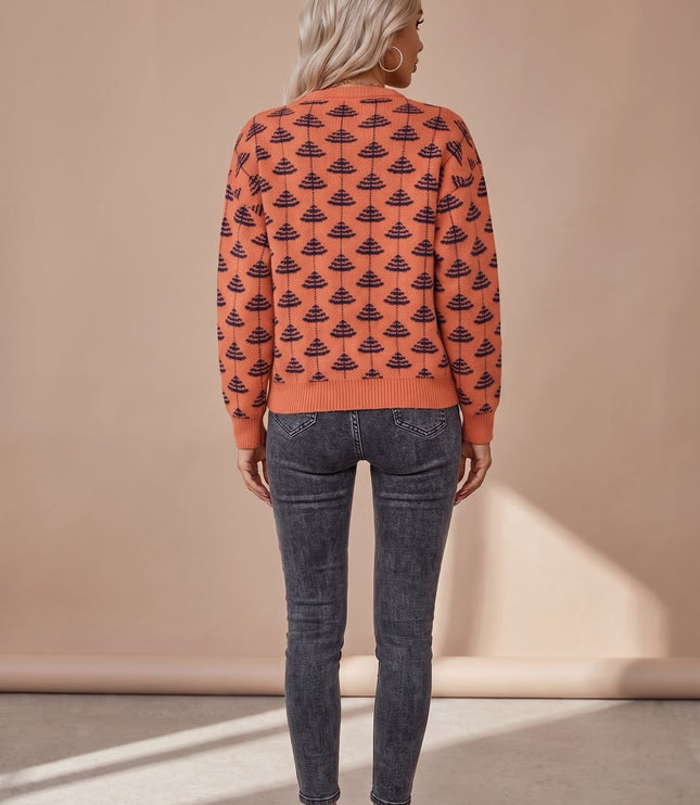 Women's Christmas Tree Crew Neck Loose Knit Sweater