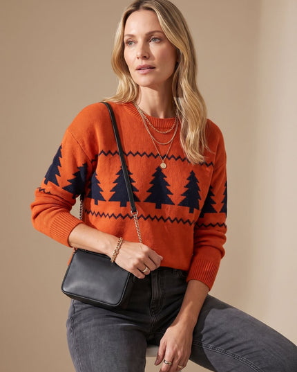 Women's Christmas Tree Crew Neck Loose Knit Sweater