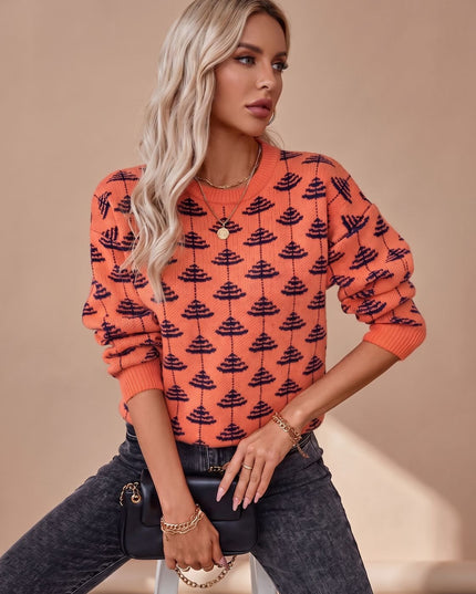 Women's Christmas Tree Crew Neck Loose Knit Sweater